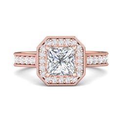 FlyerFit® 14K Pink Gold Micropave Halo Engagement Ring