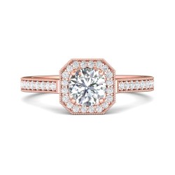 FlyerFit® 18K Pink Gold Micropave Halo Engagement Ring