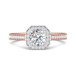FlyerFit® 18K Pink Gold Shank And White Gold Top Micropave Halo Engagement Ring