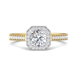 FlyerFit® 18K Yellow Gold Shank And White Gold Top Micropave Halo Engagement Ring