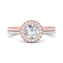 FlyerFit® 18K Pink Gold Micropave Halo Engagement Ring