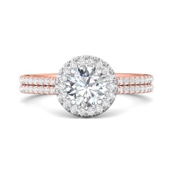 FlyerFit® 18K Pink Gold Shank And White Gold Top Micropave Halo Engagement Ring