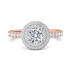 FlyerFit® 14K Pink Gold Shank And White Gold Top Micropave Halo Engagement Ring