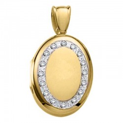 Yellow Gold Round Diamond Oval Locket Charm