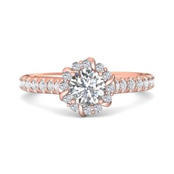 FlyerFit® 14K Pink Gold Micropave Halo Engagement Ring