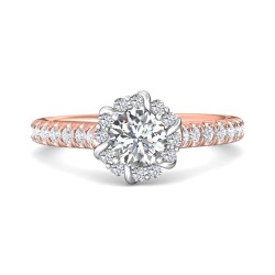 FlyerFit® 14K Pink Gold Shank And White Gold Top Micropave Halo Engagement Ring