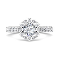 FlyerFit® 14K White Gold Micropave Halo Engagement Ring