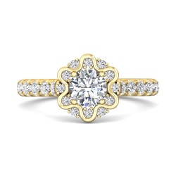 FlyerFit® 18K Yellow Gold Micropave Halo Engagement Ring