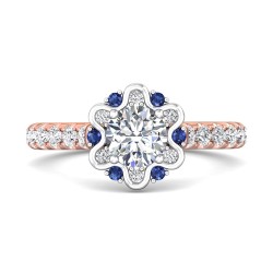 FlyerFit® 18K Pink Gold Shank And White Gold Top Micropave Halo Engagement Ring