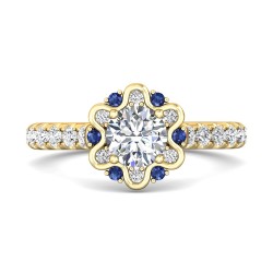 FlyerFit® 18K Yellow Gold Micropave Halo Engagement Ring