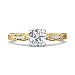 FlyerFit® 18K Yellow Gold Shank And White Gold Top Vintage Engagement Ring