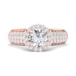 FlyerFit® 18K Pink Gold Micropave Halo Engagement Ring