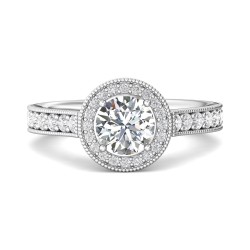 FlyerFit® 18K White Gold Micropave Halo Engagement Ring