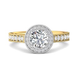 FlyerFit® 18K Yellow Gold Shank And White Gold Top Micropave Halo Engagement Ring