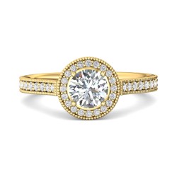 FlyerFit® 18K Yellow Gold Micropave Halo Engagement Ring