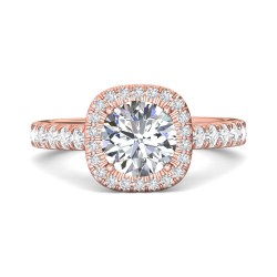 FlyerFit® 18K Pink Gold Micropave Halo Engagement Ring