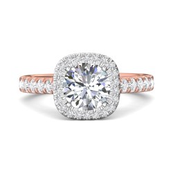 FlyerFit® 18K Pink Gold Shank And White Gold Top Micropave Halo Engagement Ring