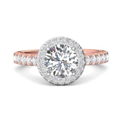 FlyerFit® 14K Pink Gold Shank And White Gold Top Micropave Halo Engagement Ring