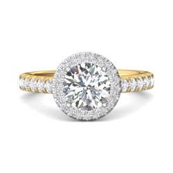 FlyerFit® 18K Yellow Gold Shank And White Gold Top Micropave Halo Engagement Ring