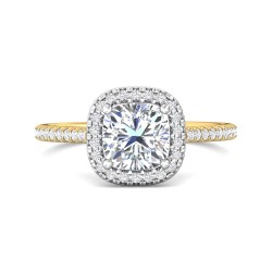 FlyerFit® 18K Yellow Gold Shank And White Gold Top Micropave Halo Engagement Ring