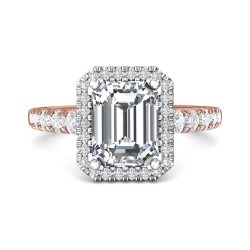 FlyerFit® 14K Pink Gold Shank And White Gold Top Micropave Halo Engagement Ring