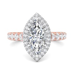 FlyerFit® 18K Pink Gold Shank And White Gold Top Micropave Halo Engagement Ring