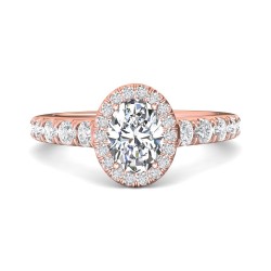 FlyerFit® 18K Pink Gold Micropave Halo Engagement Ring