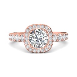 FlyerFit® 18K Pink Gold Micropave Halo Engagement Ring