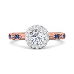 FlyerFit® 18K Pink Gold Shank And White Gold Top Micropave Halo Engagement Ring