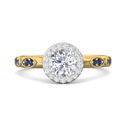 FlyerFit® 18K Yellow Gold Shank And White Gold Top Micropave Halo Engagement Ring