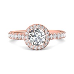 FlyerFit® 18K Pink Gold Micropave Halo Engagement Ring