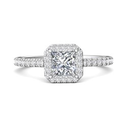 FlyerFit® Platinum Micropave Halo Engagement Ring