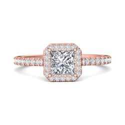 FlyerFit® 14K Pink Gold Micropave Halo Engagement Ring