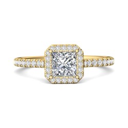 FlyerFit® 18K Yellow Gold Micropave Halo Engagement Ring
