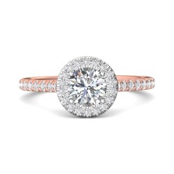 FlyerFit® 18K Pink Gold Shank And White Gold Top Micropave Halo Engagement Ring