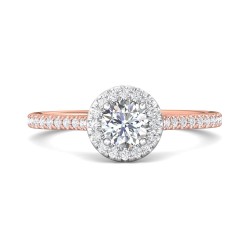 FlyerFit® 18K Pink Gold Shank And White Gold Top Micropave Halo Engagement Ring