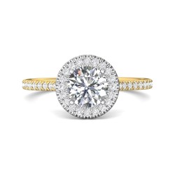 FlyerFit® 18K Yellow Gold Shank And White Gold Top Micropave Halo Engagement Ring