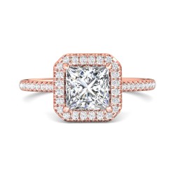 FlyerFit® 18K Pink Gold Micropave Halo Engagement Ring