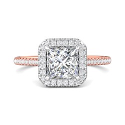 FlyerFit® 18K Pink Gold Shank And White Gold Top Micropave Halo Engagement Ring
