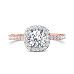 FlyerFit® 14K Pink Gold Shank And White Gold Top Micropave Halo Engagement Ring