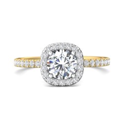 FlyerFit® 18K Yellow Gold Shank And White Gold Top Micropave Halo Engagement Ring