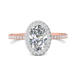 FlyerFit® 18K Pink Gold Shank And White Gold Top Micropave Halo Engagement Ring