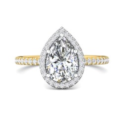 FlyerFit® 18K Yellow Gold Shank And White Gold Top Micropave Halo Engagement Ring