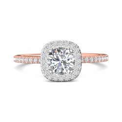 FlyerFit® 18K Pink Gold Shank And White Gold Top Micropave Halo Engagement Ring