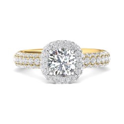 FlyerFit® 18K Yellow Gold Shank And White Gold Top Micropave Halo Engagement Ring
