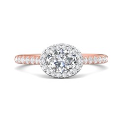 FlyerFit® 14K Pink Gold Shank And White Gold Top Micropave Halo Engagement Ring