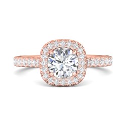 FlyerFit® 18K Pink Gold Micropave Halo Engagement Ring
