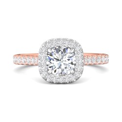 FlyerFit® 14K Pink Gold Shank And White Gold Top Micropave Halo Engagement Ring