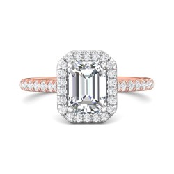 FlyerFit® 18K Pink Gold Shank And White Gold Top Micropave Halo Engagement Ring