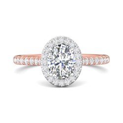 FlyerFit® 14K Pink Gold Shank And White Gold Top Micropave Halo Engagement Ring